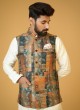 Multicolored Jacquard Silk Nehru Jacket